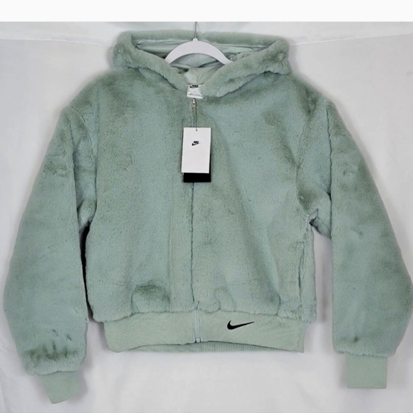 Nike Sportswear Essentials Faux Fur Grey Jacket DD5116-013 Women's Size XXL New - Picture 1 of 8